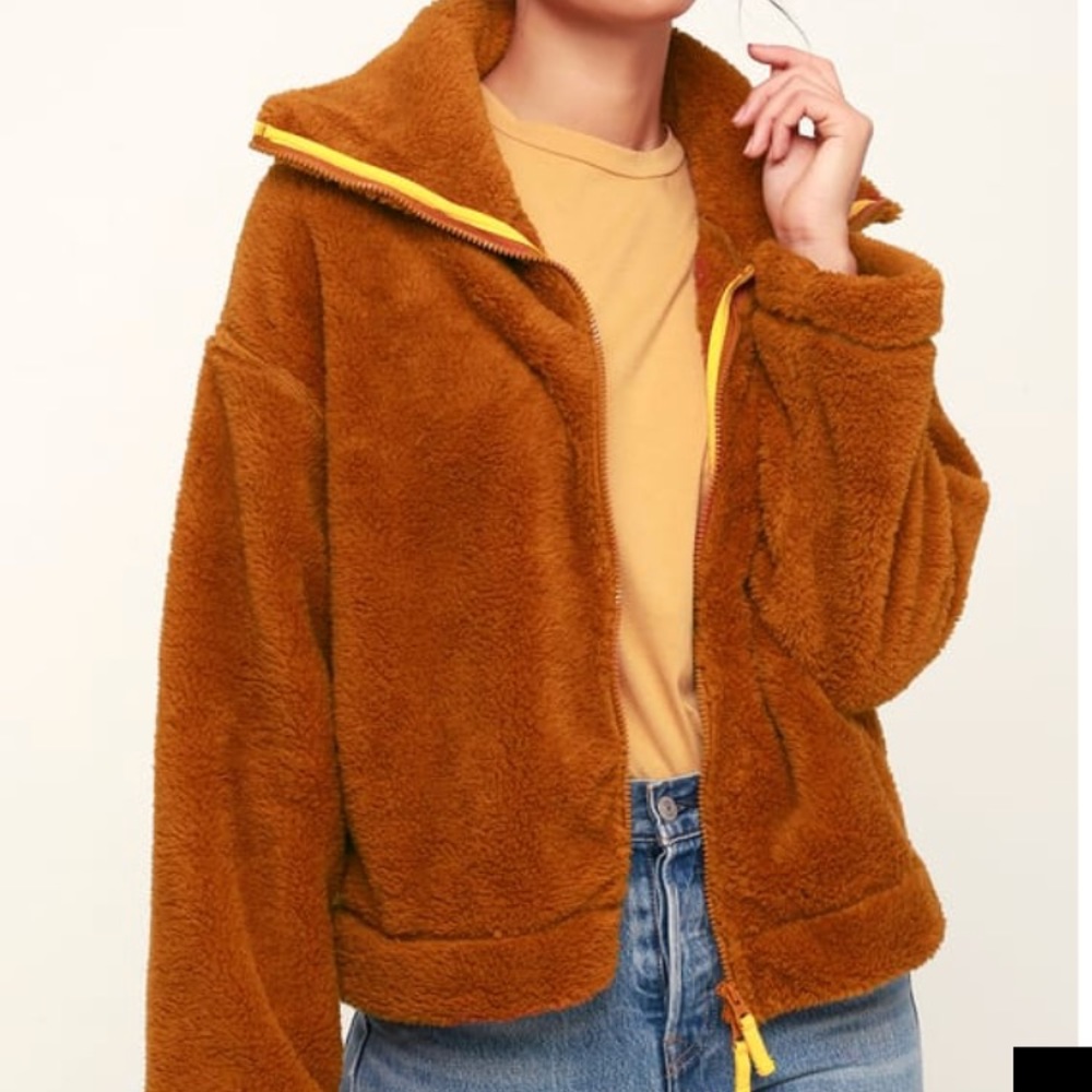 FREEP PEOPLE DAZED BROWN HIGH NECK FUZZY JACKET